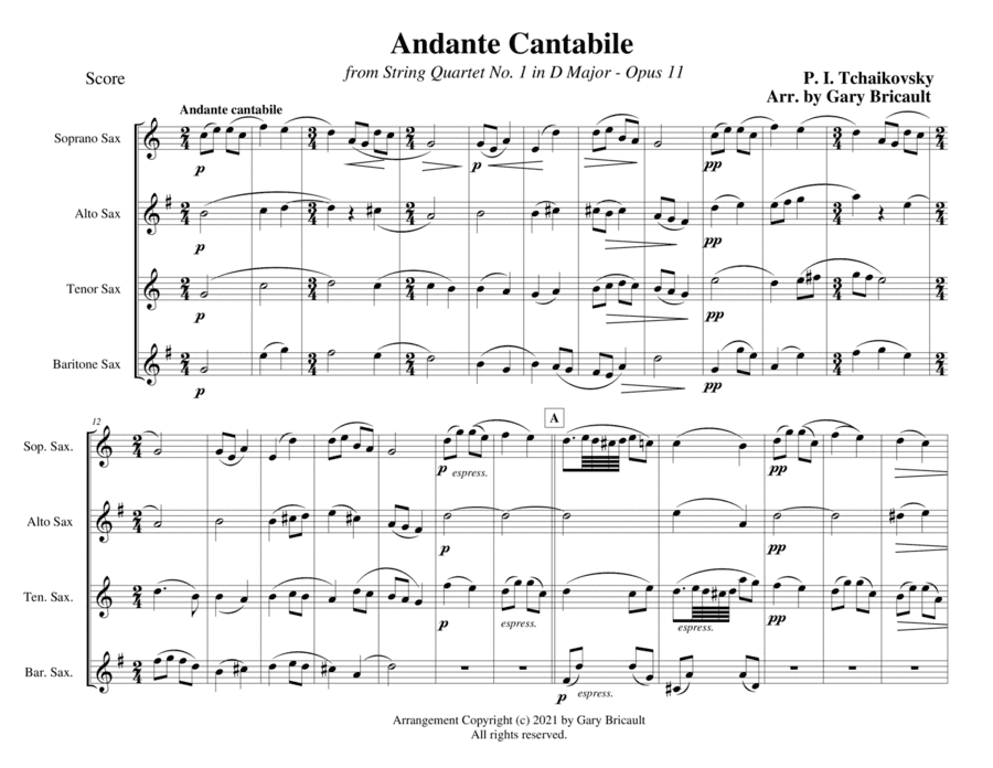 Andante Cantabile from String Quartet No. 1 (arr. Gary Bricault)