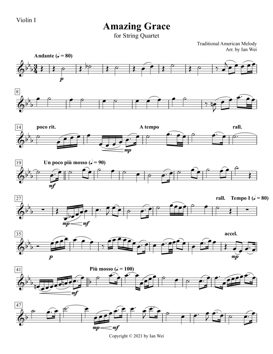 Amazing Grace for String Quartet (arr. Ian Wei)