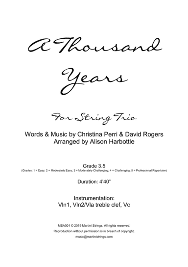 A Thousand Years (arr. Alison Harbottle)
