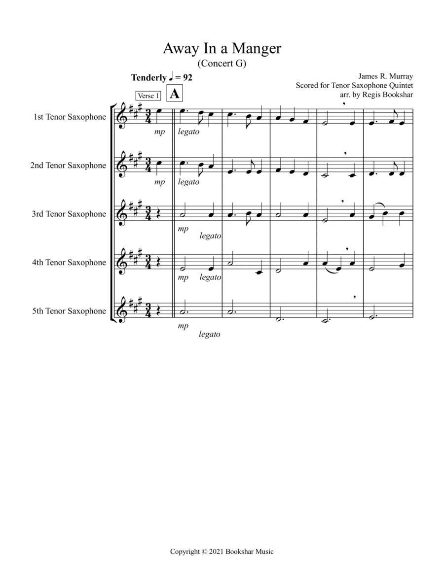 Away in a Manger (G) (Tenor Saxophone Quintet) (arr. Regis Bookshar)