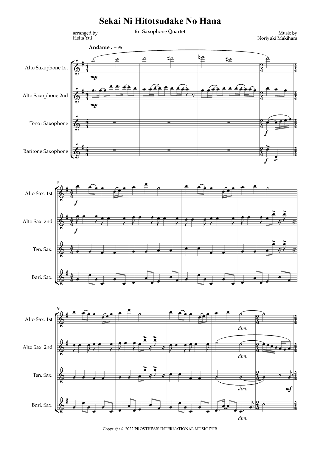 Sekai Ni Hitotsudake No Hana (arr. Heita Yui)