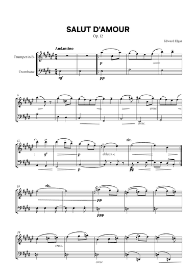 Edward Elgar - Salut d'Amour for Trumpet in Bb and Trombone (arr. Cadenza Editions)