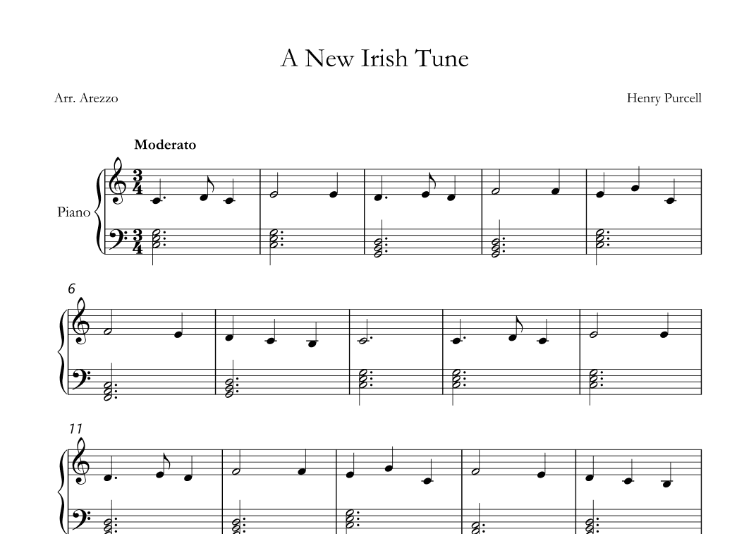 purcell z 646 A new irish tune Piano Sheet Music for beginners (arr. Arezzo Music)