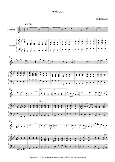 Arioso - George Frideric Handel (Clarinet + Piano) (arr. Digital Book Music)