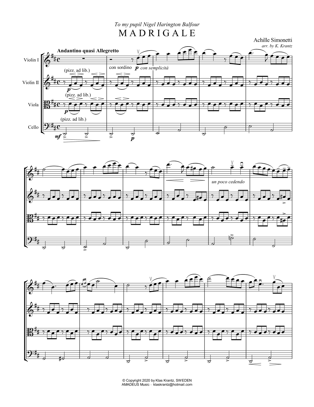 Madrigale for string quartet (arr. K. Krantz)