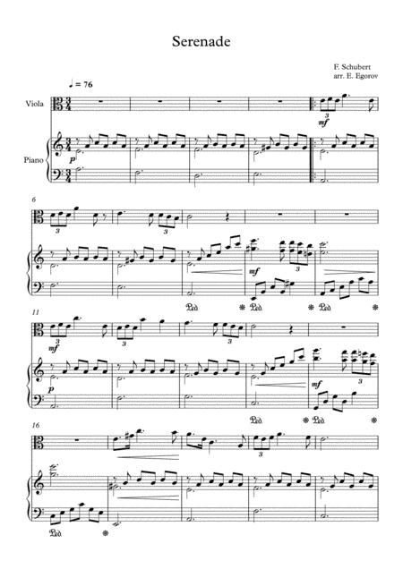 Serenade, Franz Schubert, For Viola & Piano (arr. Eugene Egorov)
