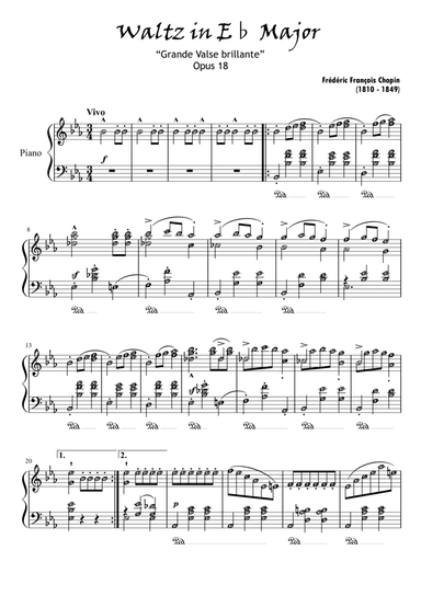 Waltz in E-flat Major (Grand Valse Brilliante) CHOPIN with notes names | Self-Learning Piano (arr. Published Harmony Valarie)
