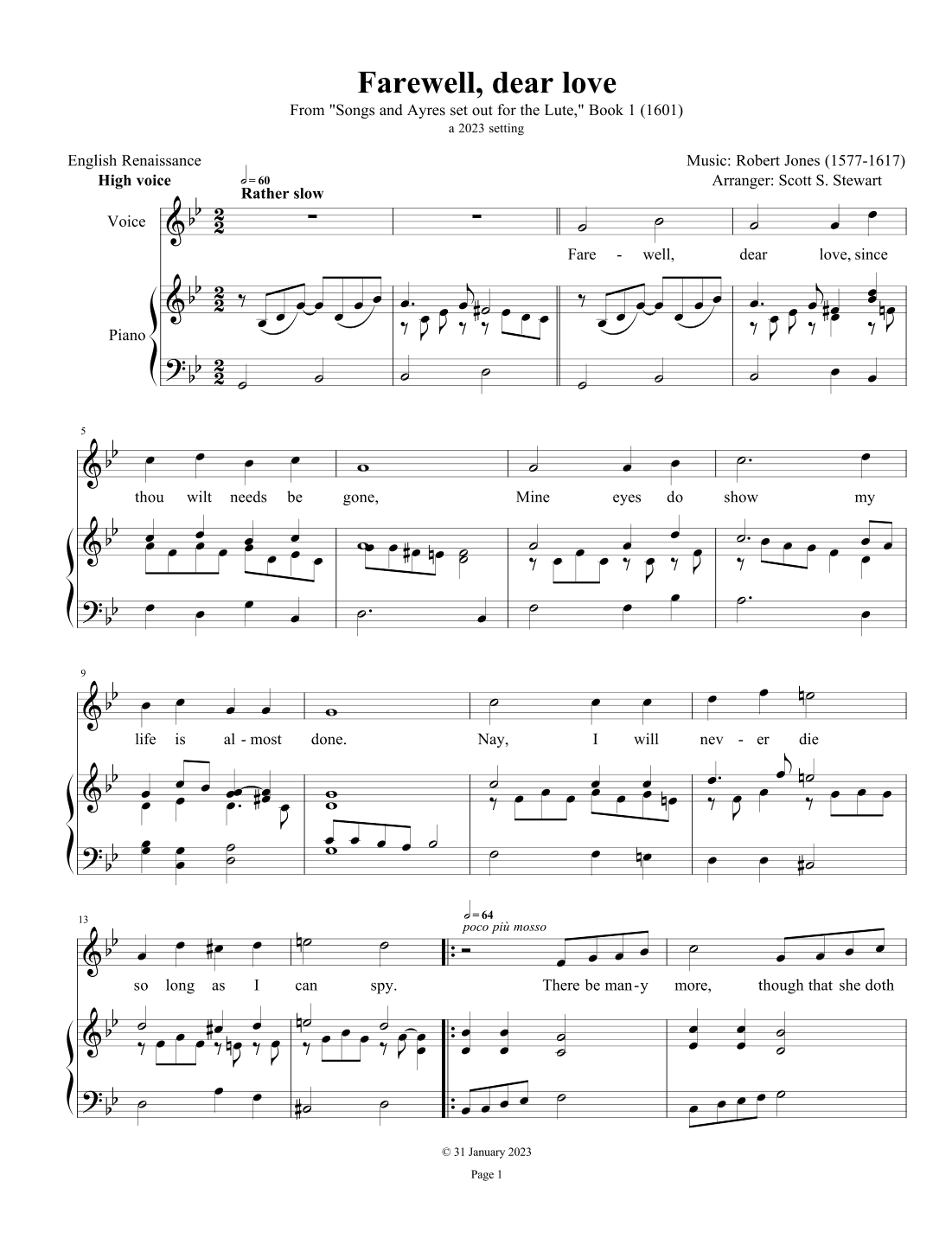 Farewell, dear love (High voice) (arr. Scott S. Stewart)