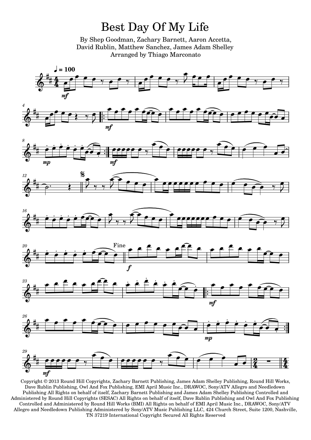 Best Day Of My Life (arr. Thiago Marconato)