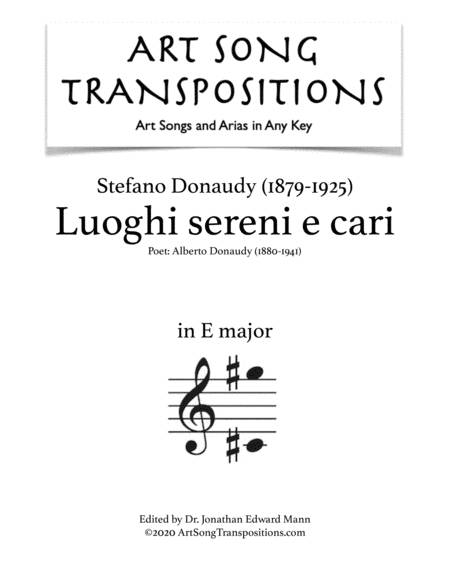 DONAUDY: Luoghi sereni e cari (transposed to E major) (arr. ArtSongTranspositions.com)
