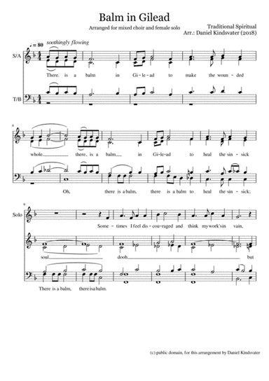 Balm In Gilead - for mixed choir a cappella and female solo (arr. Daniel Kindsvater)