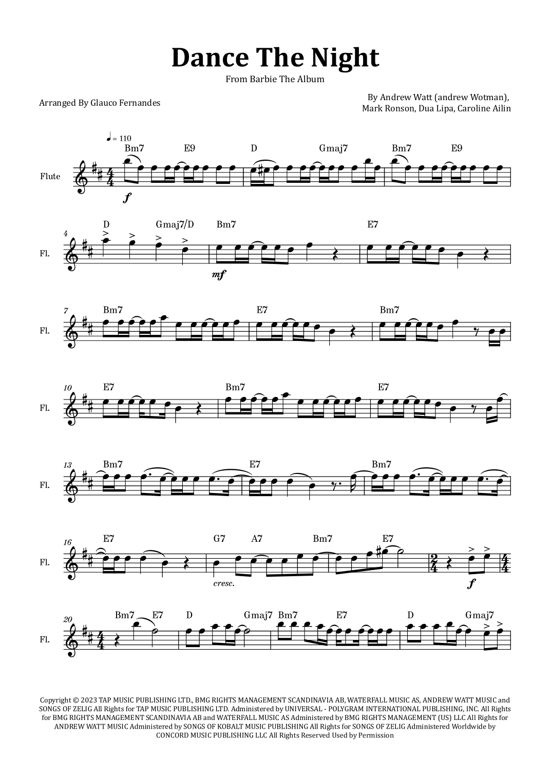 Dance The Night (arr. Glauco Fernandes)