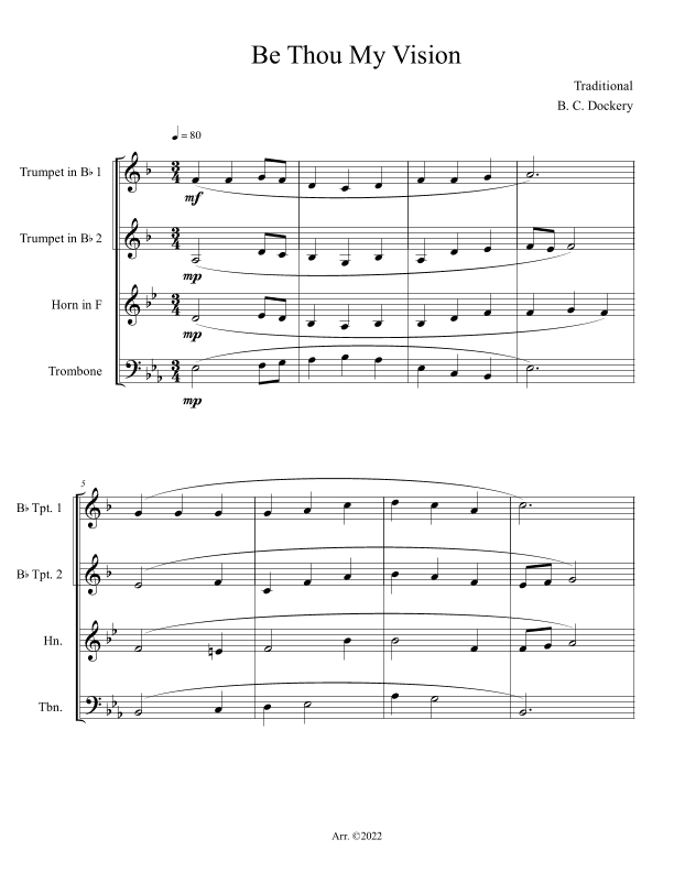 Be Thou My Vision (Brass Quartet) (arr. B. C. Dockery)