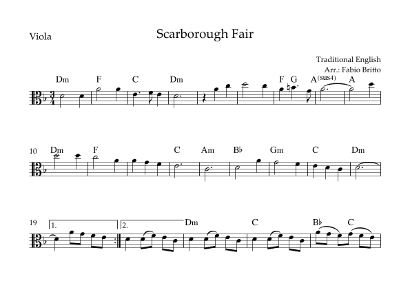 Scarborough Fair for Viola Solo with Chords (arr. Fabio Britto)