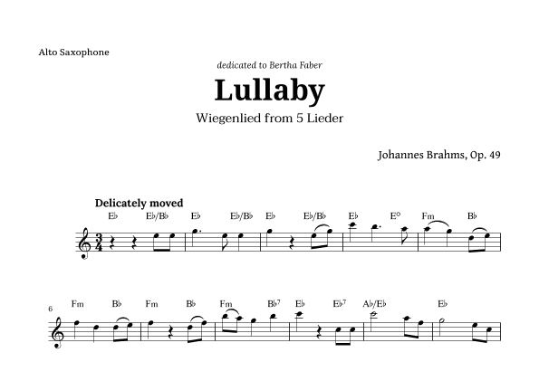 Wiegenlied (lullaby) by Brahms for Alto Sax and Chords (arr. Langanho)