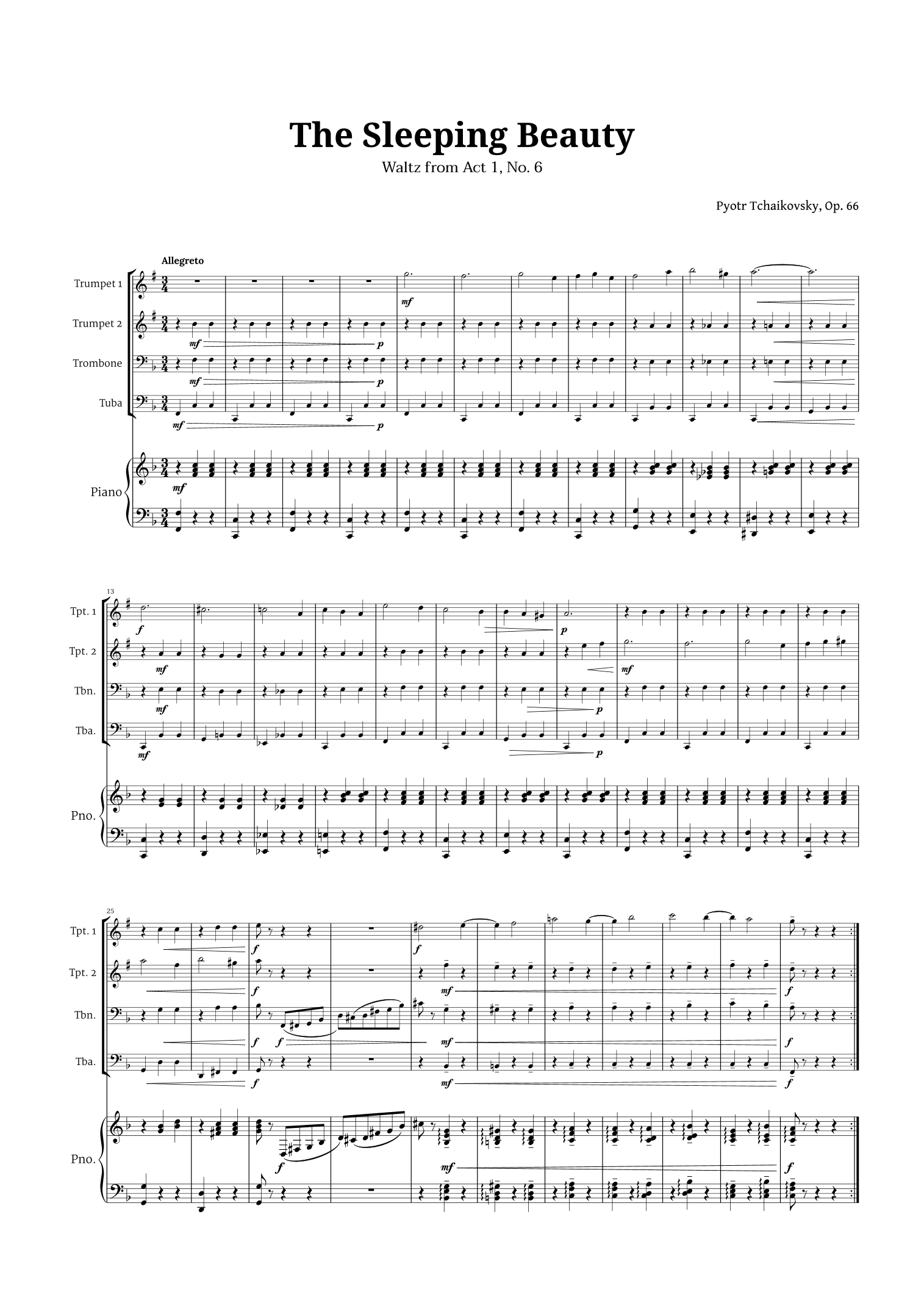 The Sleeping Beauty Waltz for Brass Quartet and Piano (arr. Langanho)