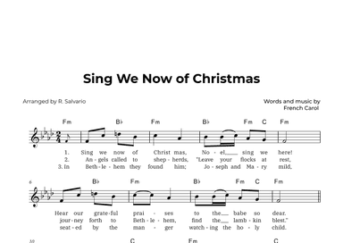 Sing We Now of Christmas (Key of F Minor) (arr. R. Salvario)