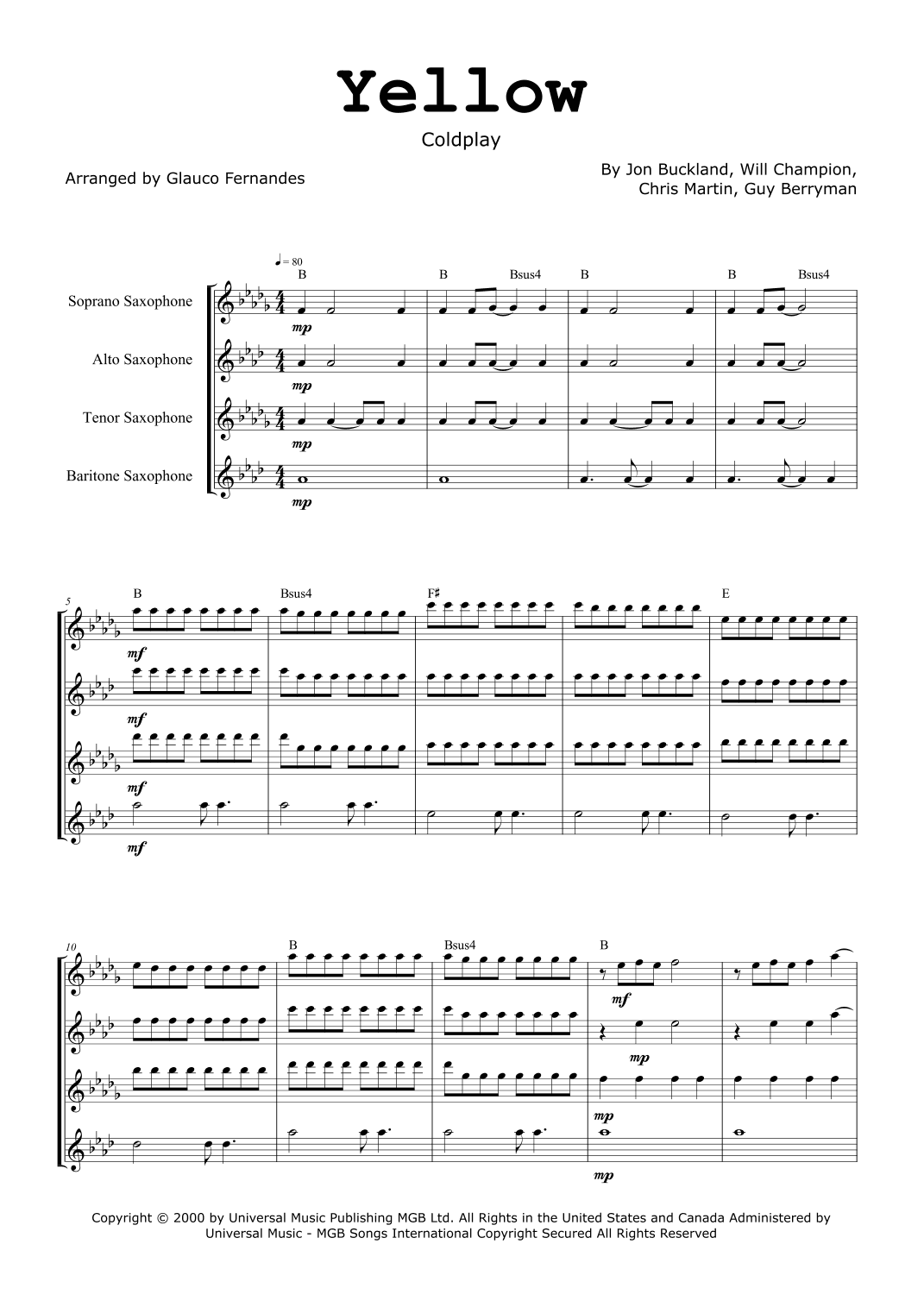 Yellow (arr. Glauco Fernandes)