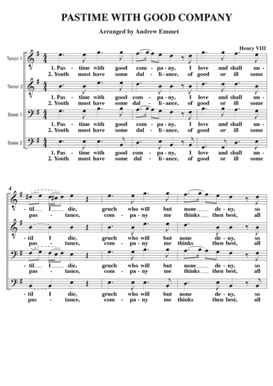 Pastime With Good Company A Cappella TTBB (arr. Andrew Emmet)