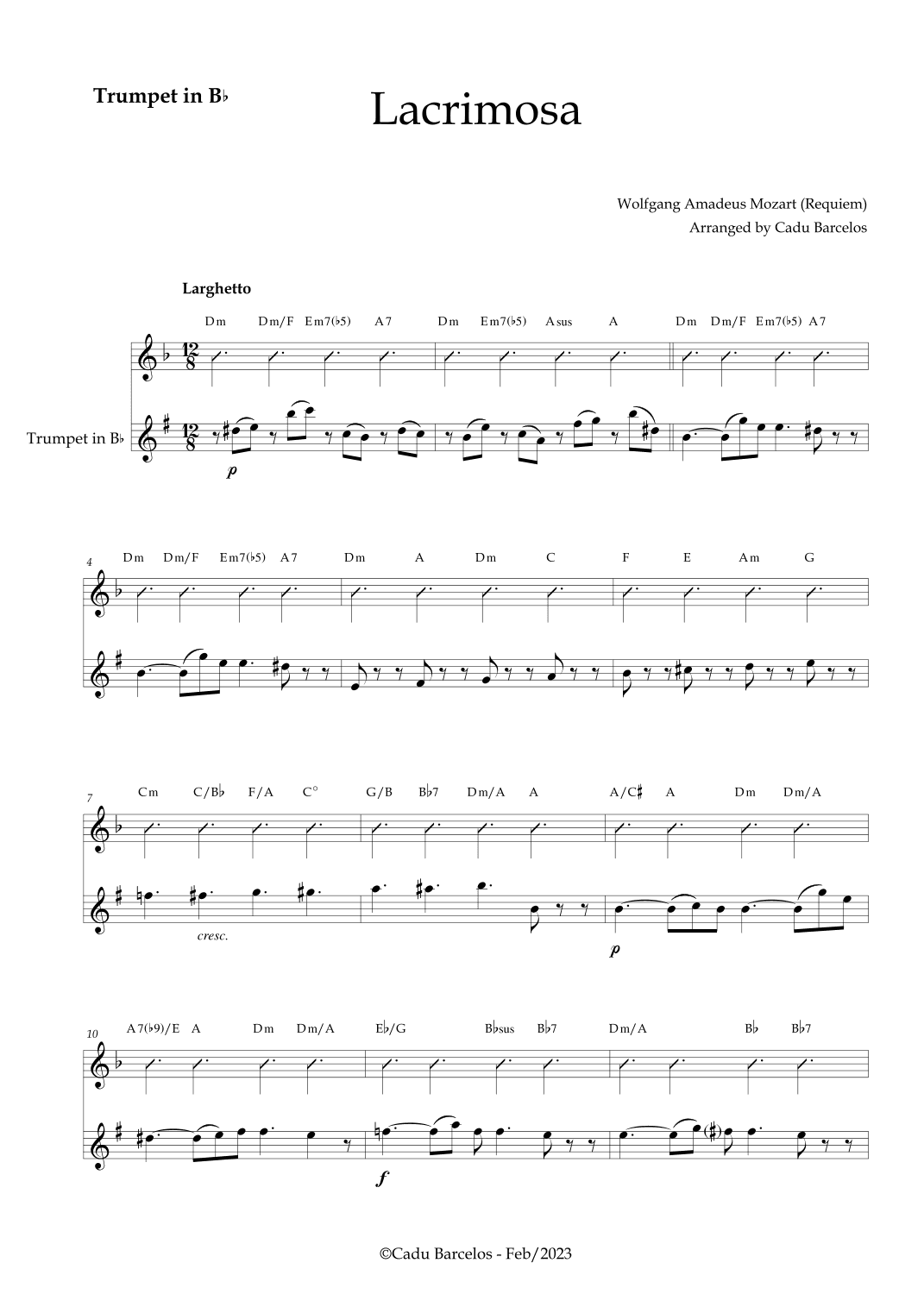 Lacrimosa - Trumpet and chords (Mozart) (arr. Cadu Barcelos)