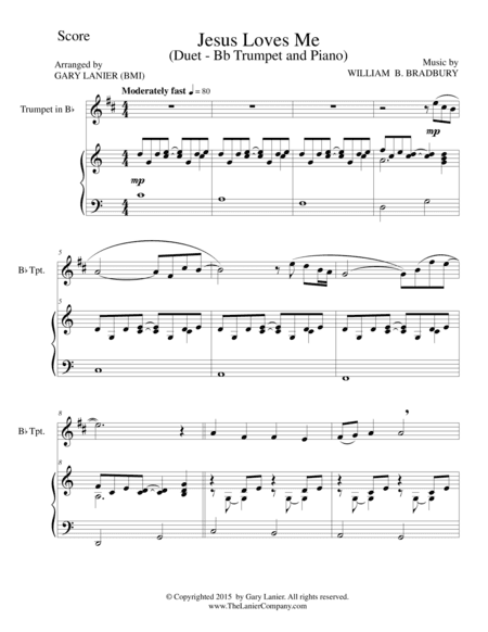 JESUS LOVES ME (Duet – Bb Trumpet and Piano/Score and Parts) (arr. Gary Lanier)