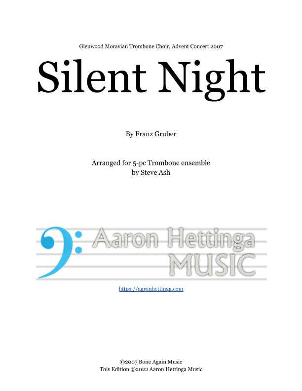 Silent Night - for Trombone Quintet/Choir (arr. Steve Ash)