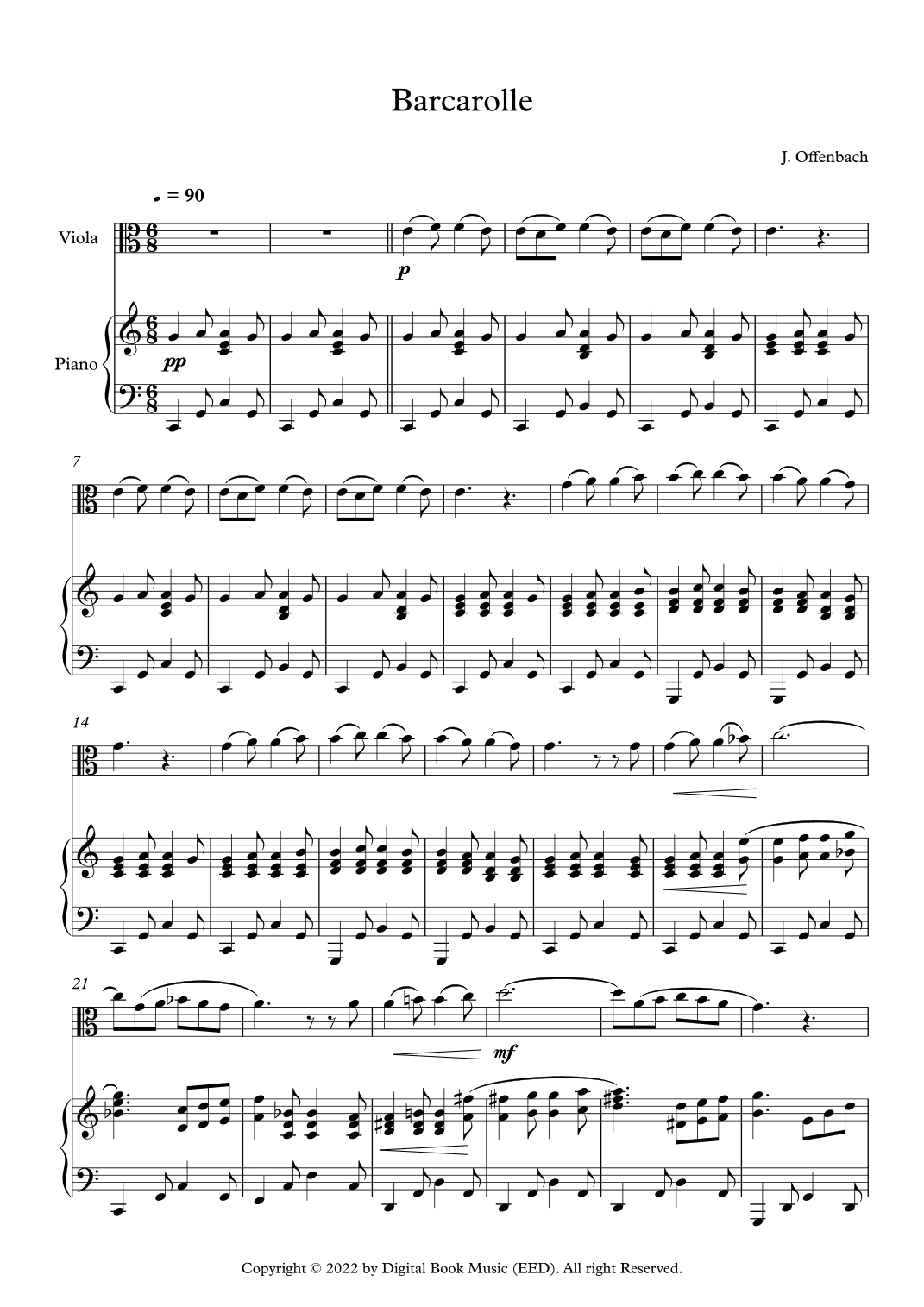 Barcarolle - Jacques Offenbach (Viola + Piano) (arr. Digital Book Music)