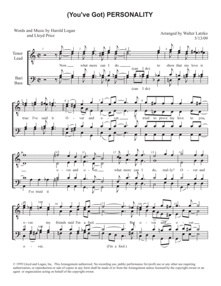 (you've Got) Personality (arr. Walter Latzko)