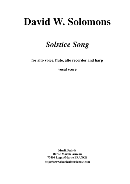 David Warin Solomons:  Solstice Song for alto (medium) voice, flute, alto recorder and harp