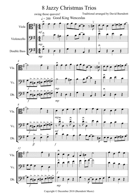 8 Jazzy Christmas Trios for Viola, Cello and Double Bass (arr. David Burndrett)