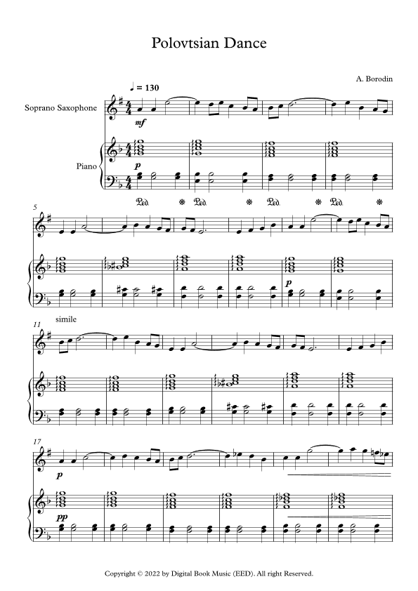 Polovtsian Dance - Alexander Borodin (Soprano Sax + Piano) (arr. Digital Book Music)