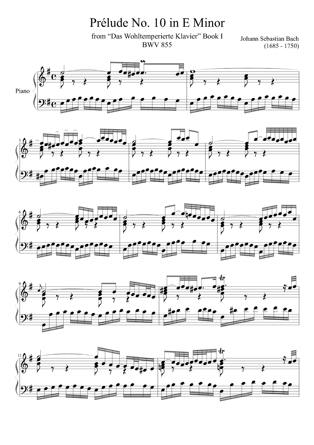 Prelude No. 10 BWV 855 in E Minor (arr. Zachary Corbett)