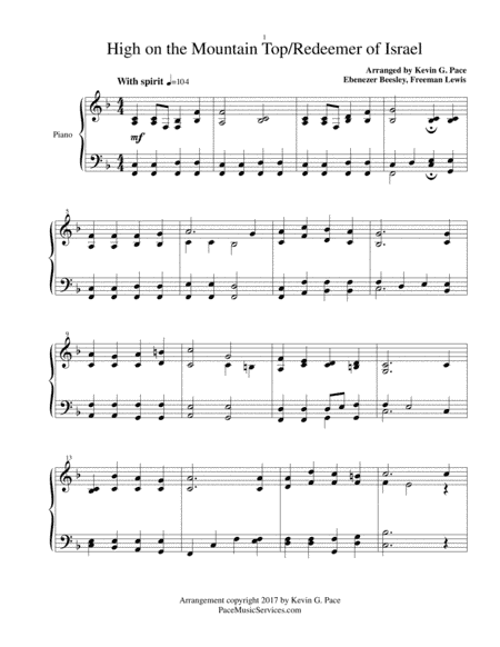 High on the Mountain Top - Redeemer of Israel - moderate level piano solo (arr. Kevin G. Pace (ASCAP))