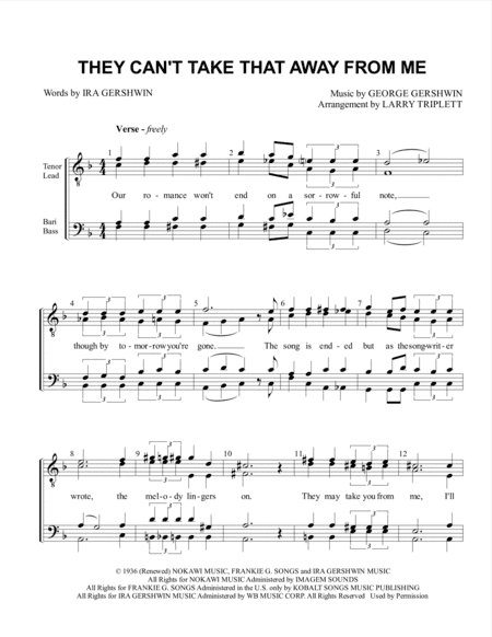They Can't Take That Away From Me (arr. Larry Triplett)