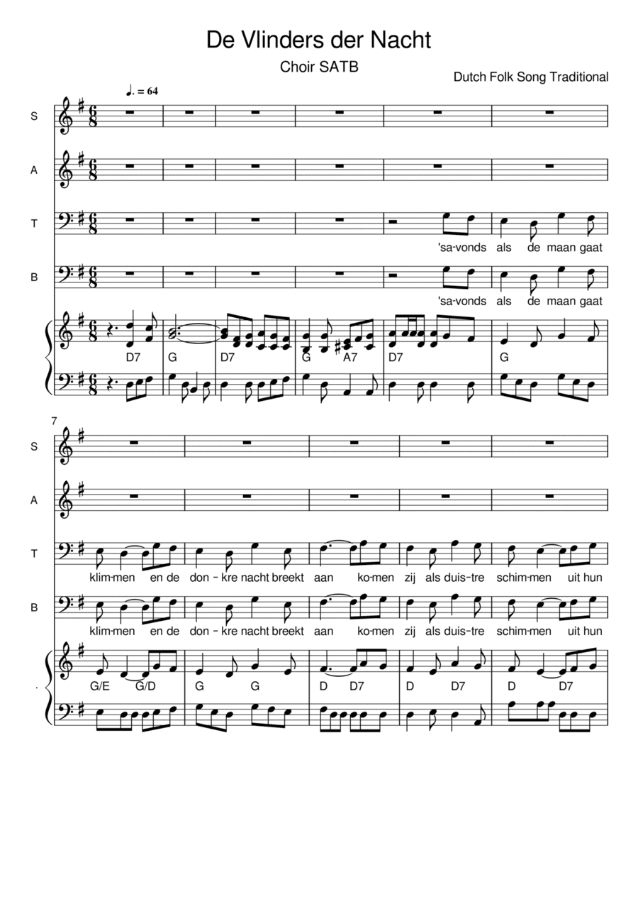 De Vlinders der Nacht - Dutch Folk Song for Choir SATB (arr. Paul Brandsma)