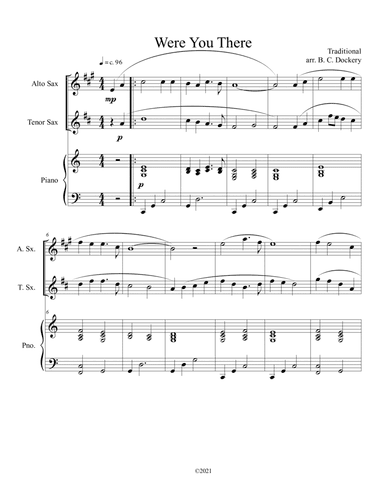 Were You There (alto and tenor sax duet) with optional piano accompaniment (arr. B. C. Dockery)