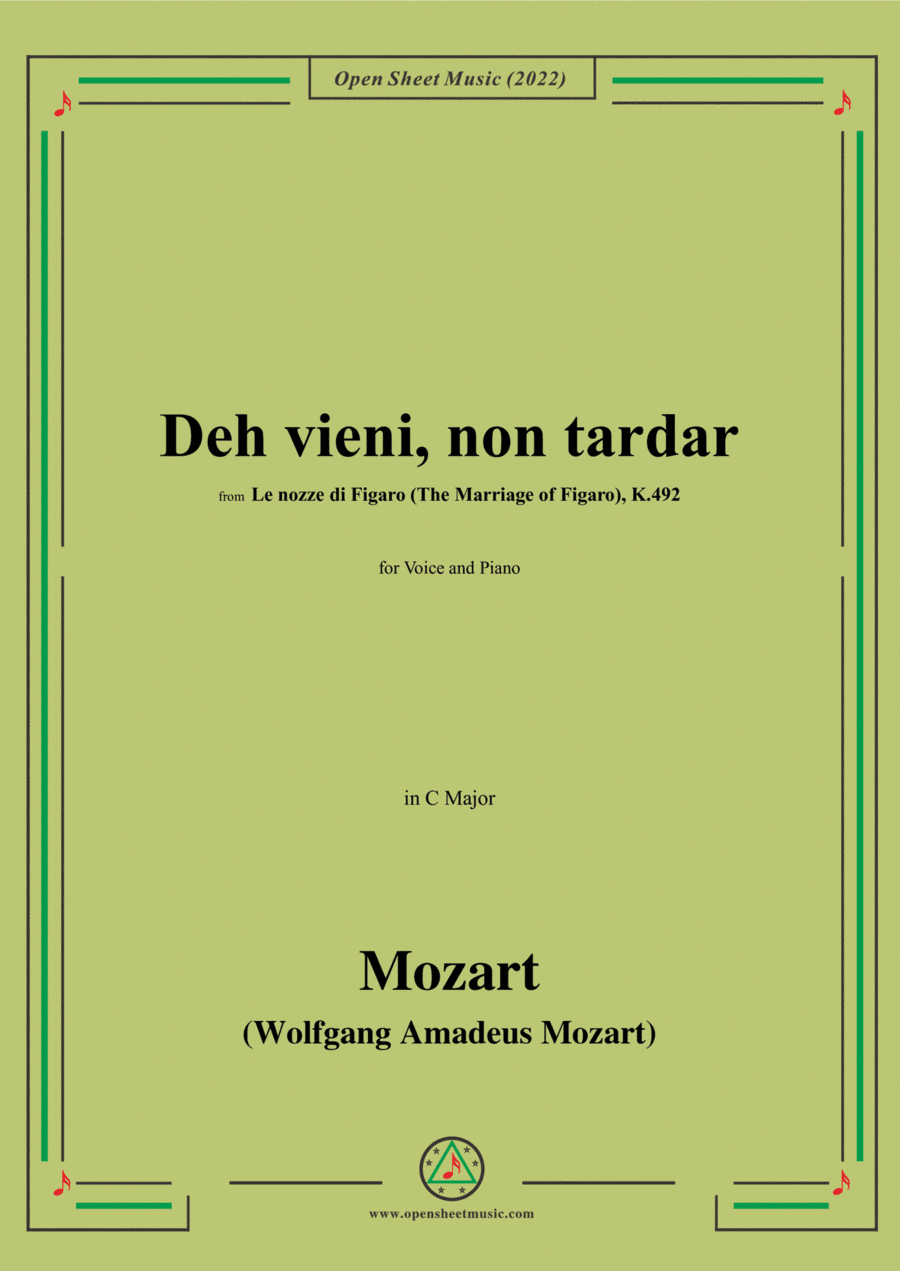 Mozart-Deh vieni,non tardar,from Marriage of Figaro,in C Major,for Voice and Piano (arr. Open Cloud)