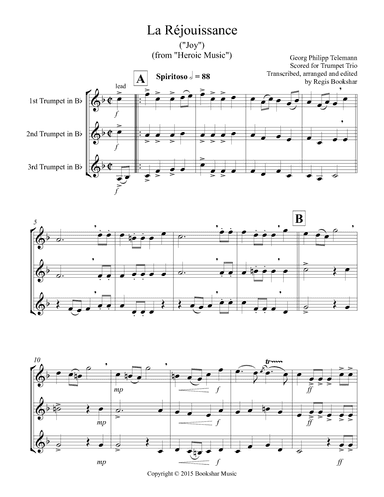 La Rejouissance (from "Heroic Music") (Eb) (Trumpet Trio) (arr. Regis Bookshar)