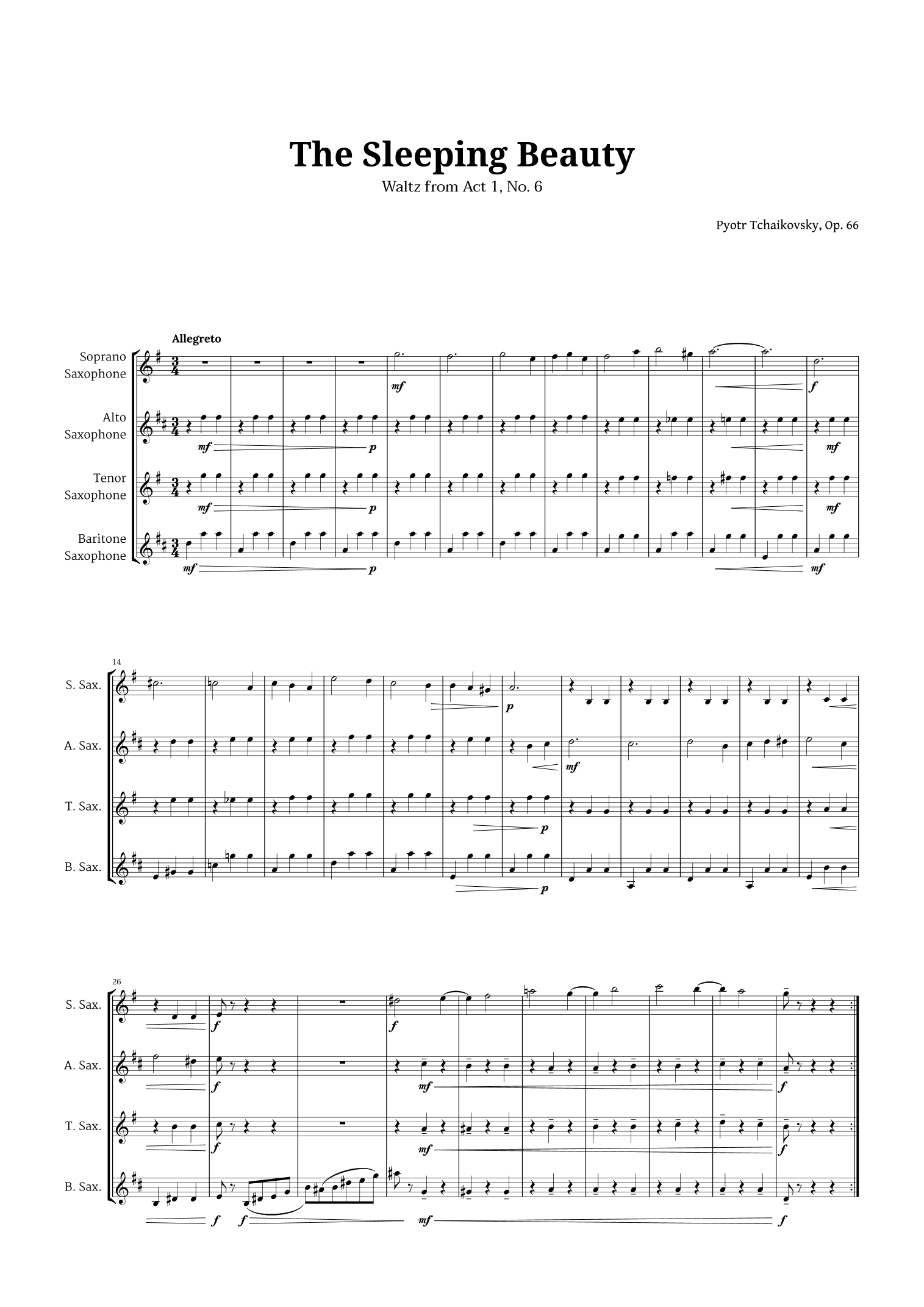 The Sleeping Beauty Waltz for Sax Quartet (arr. Langanho)