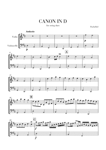 Canon in D for Violin and Cello Duet (arr. Cadenza Editions)
