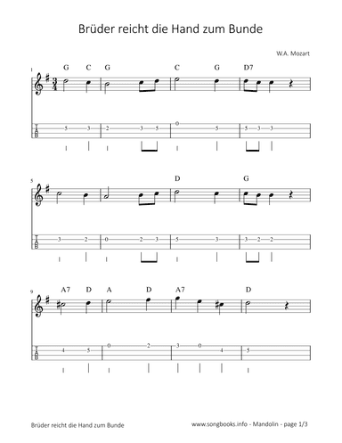 Brüder reicht die Hand zum Bunde - W. A. Mozart (arr. songbooks.info)