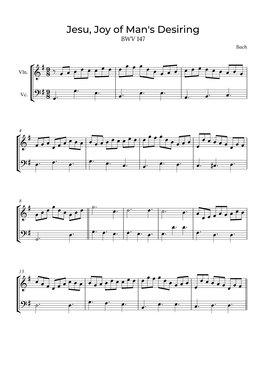 Jesu, Joy of Man's Desiring - Violin and Cello (arr. Alex Nunes Rodrigues)