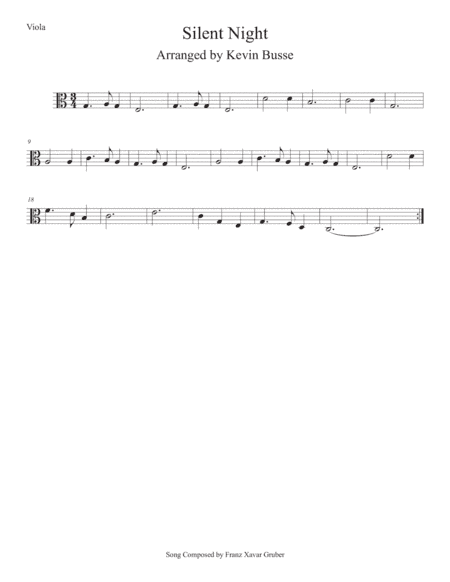 Silent Night (Easy key of C) Viola (arr. Kevin Busse)