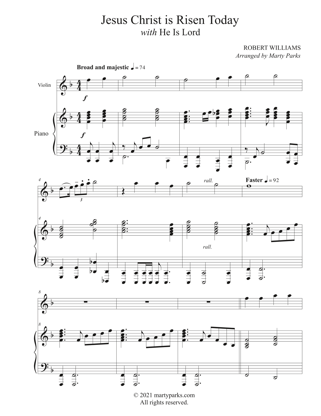 Jesus Christ is Risen Today (Violin-Piano) (arr. Marty Parks)