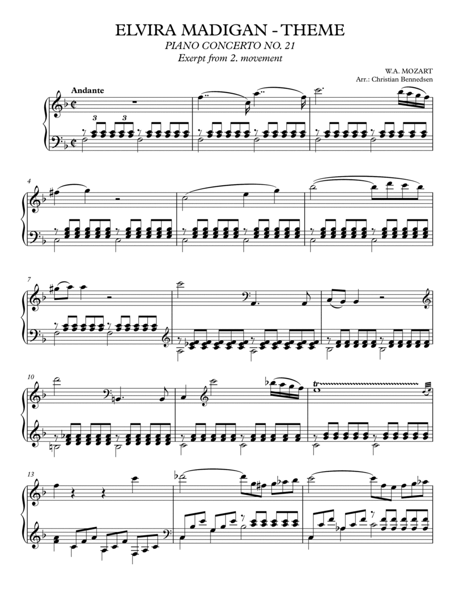 Theme From Elvira Madigan - Excerpt from Mozart Piano Concerto No. 21 (arr. Christian Bennedsen)