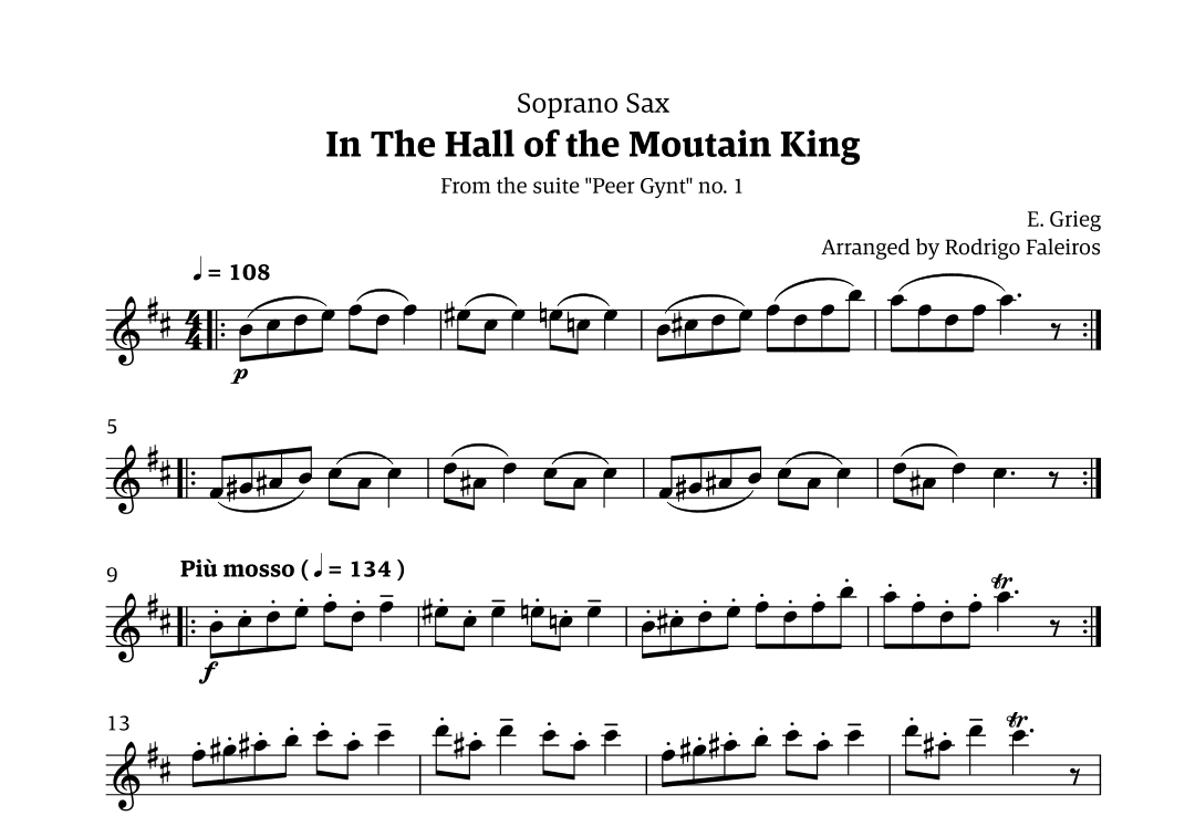 In the Hall of the Mountain King (for soprano sax solo) (arr. Rodrigo Faleiros)
