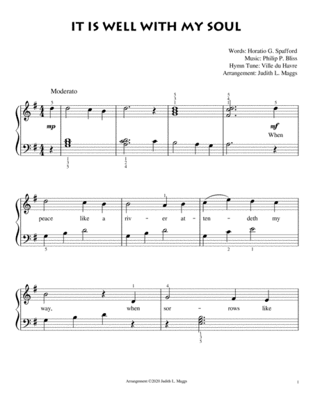 It Is Well With My Soul - Easy Piano Solo (arr. Judith L. Maggs)