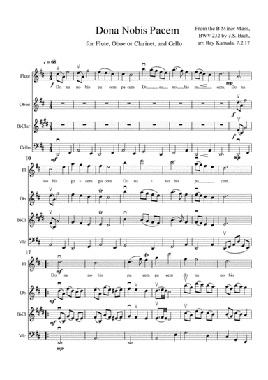 Dona Nobis Pachem, for Flute, Oboe or Clarinet, and Cello (arr. Ray Kamada)