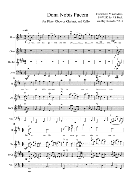 Dona Nobis Pachem, for Flute, Oboe or Clarinet, and Cello (arr. Ray Kamada)