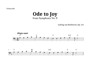 Ode to Joy by Beethoven for Cello with Chords (arr. Langanho)